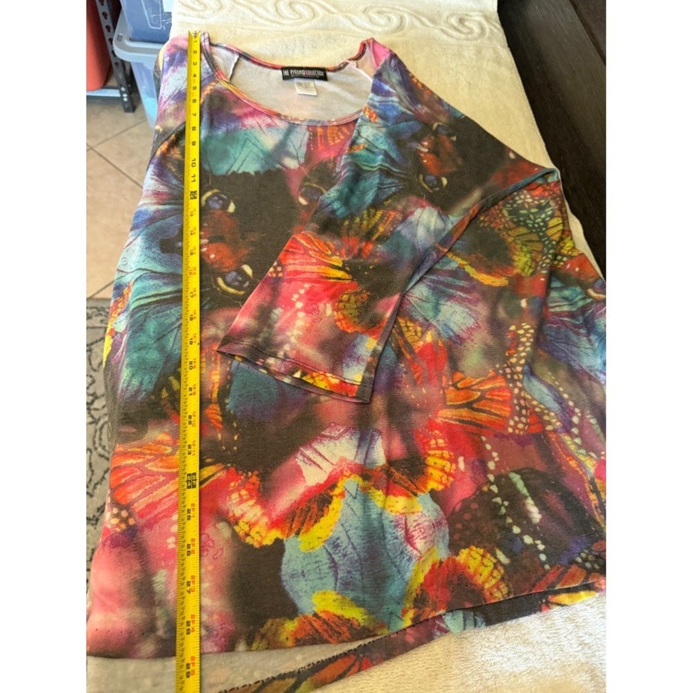 Pyramid Collection Womens Butterfly Print Tunic Top Multicolor Long Sleeve L - Picture 10 of 15